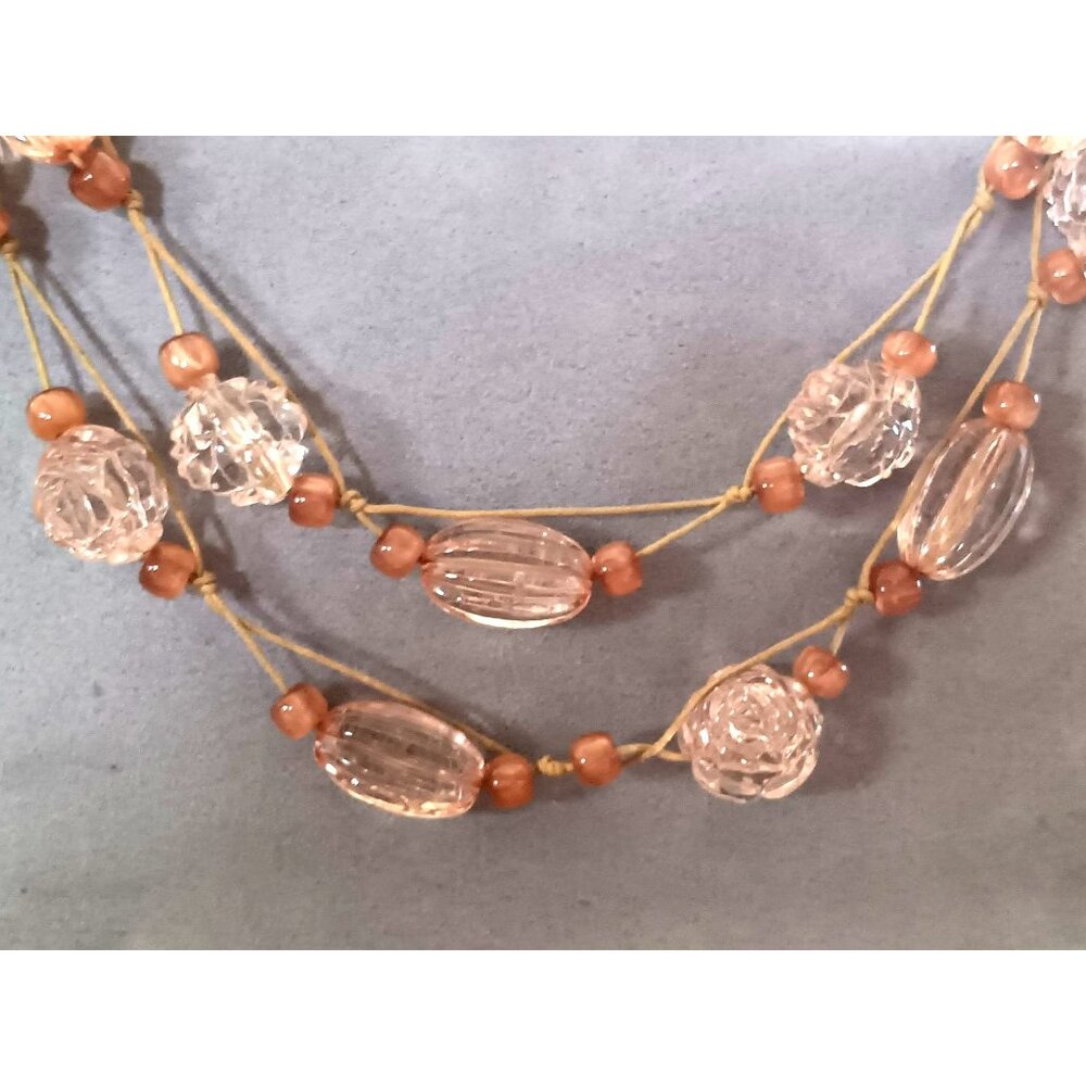 Vintage Pink Acrylic Bead Necklace & Earrings Set